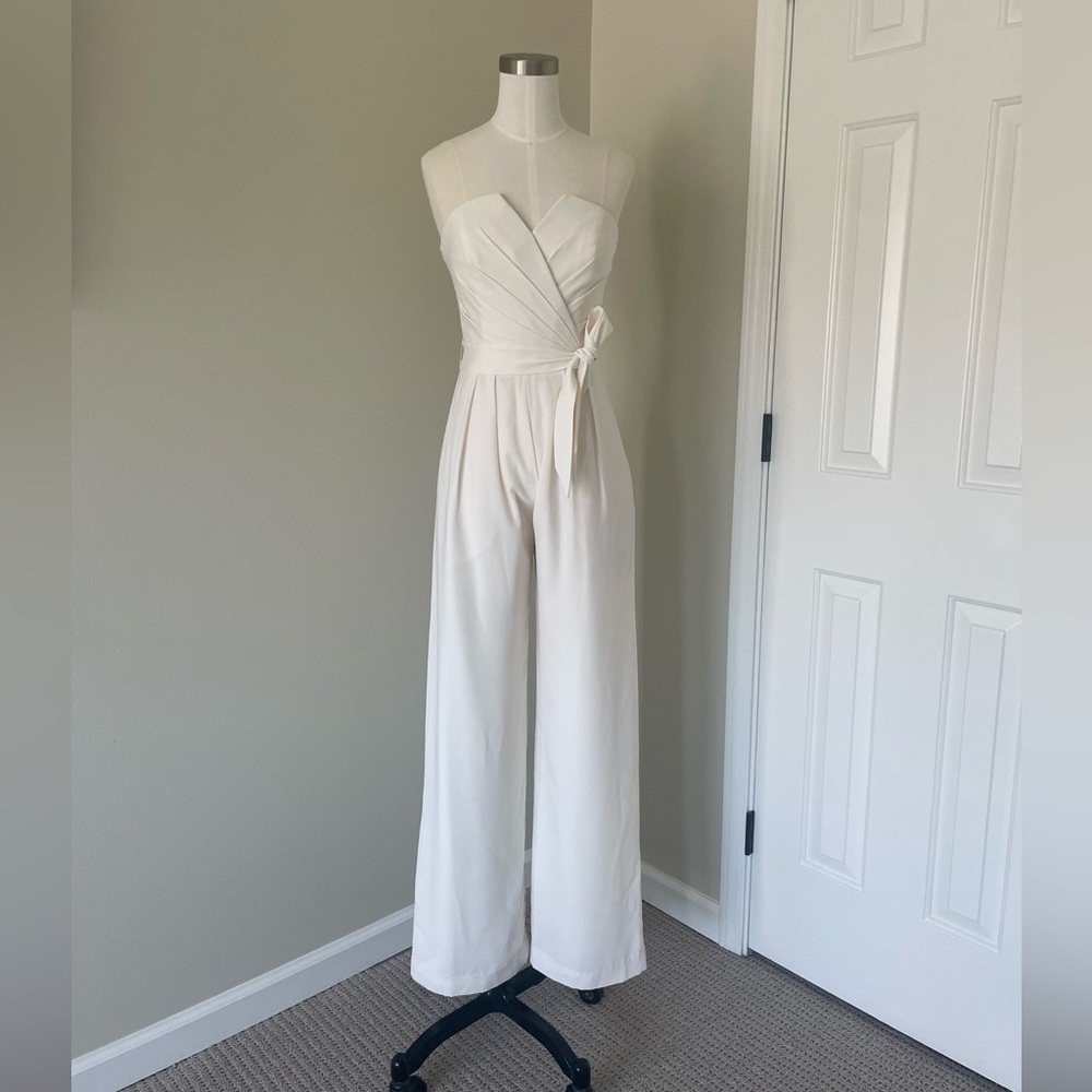 BHLDN & Jill Jill Stuart ivory wide leg jumpsuit.